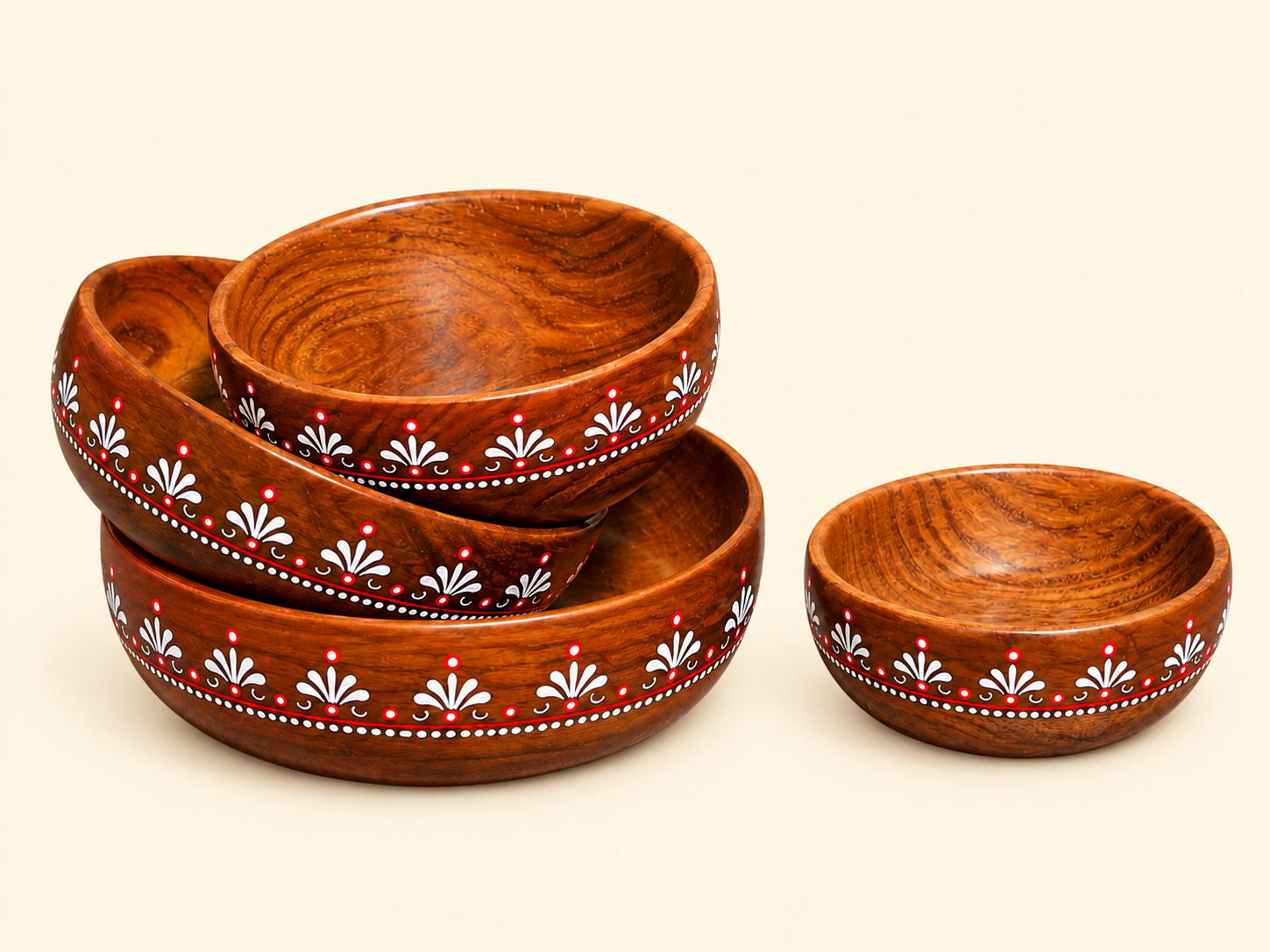 Alpana Painted Wooden Bowl Set of 4