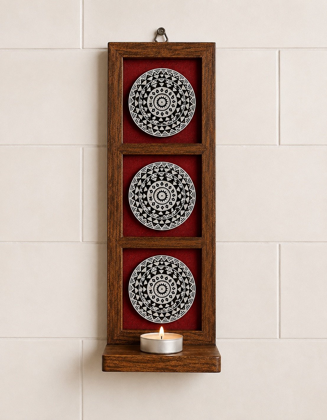 Alpana Roundels Tealight Wall Shelf — Red
