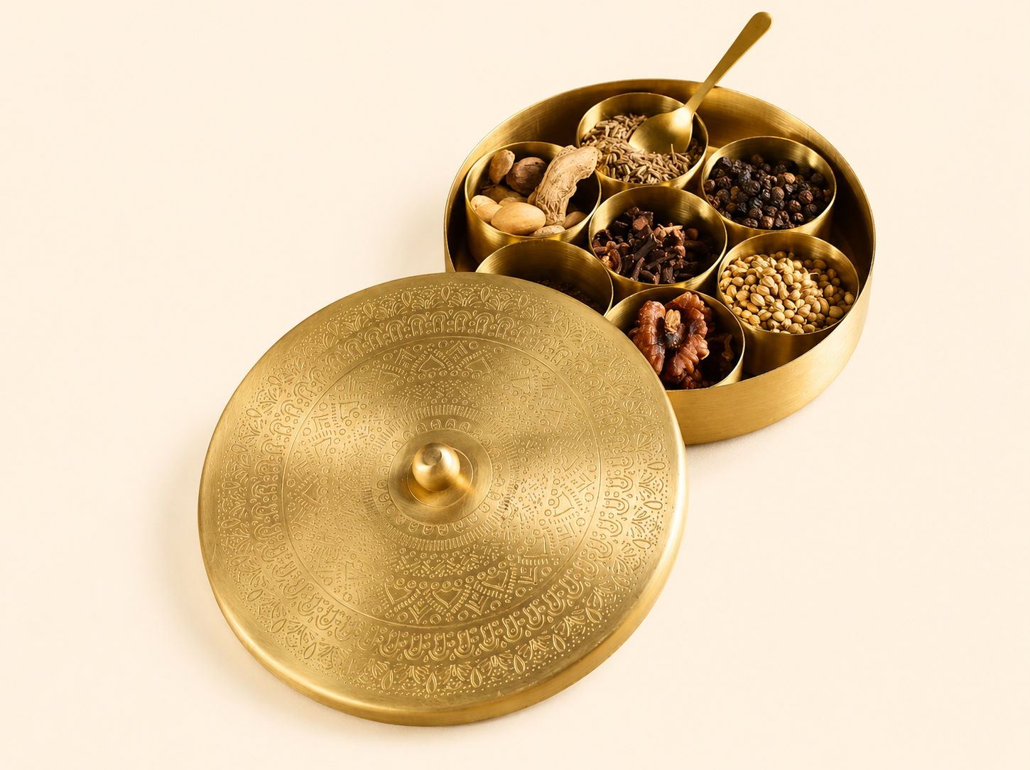 Engraved Brass Masala Box