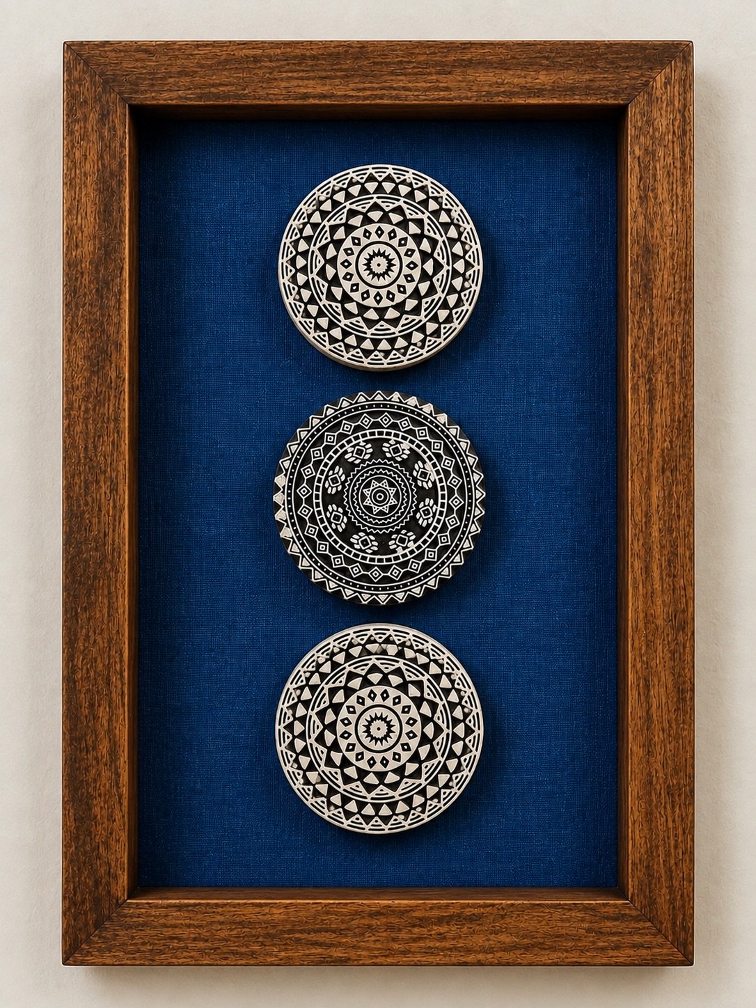 Framed Alpana Roundels Wall Panel — Blue