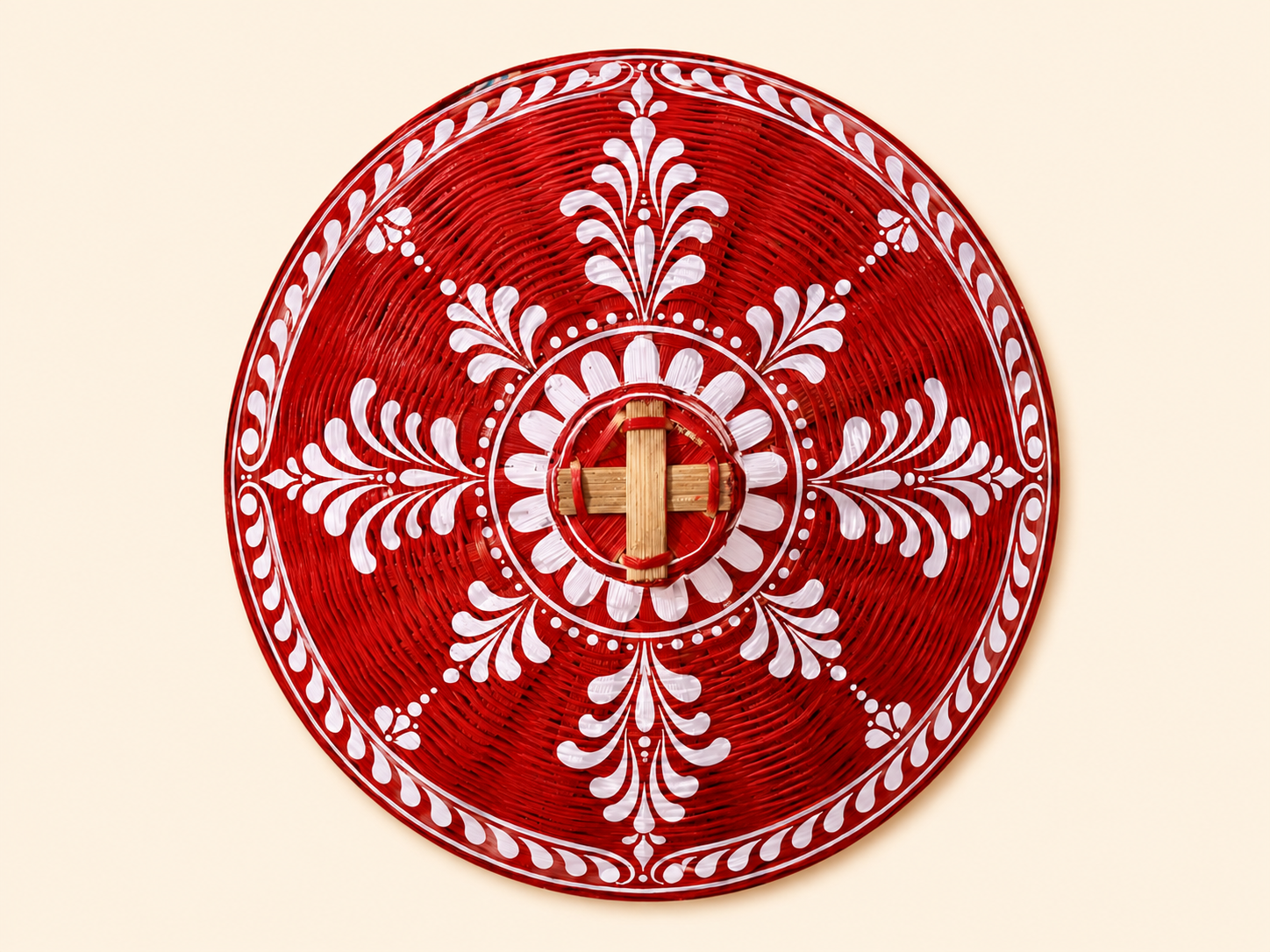 Round Alpana Dala — Red & White