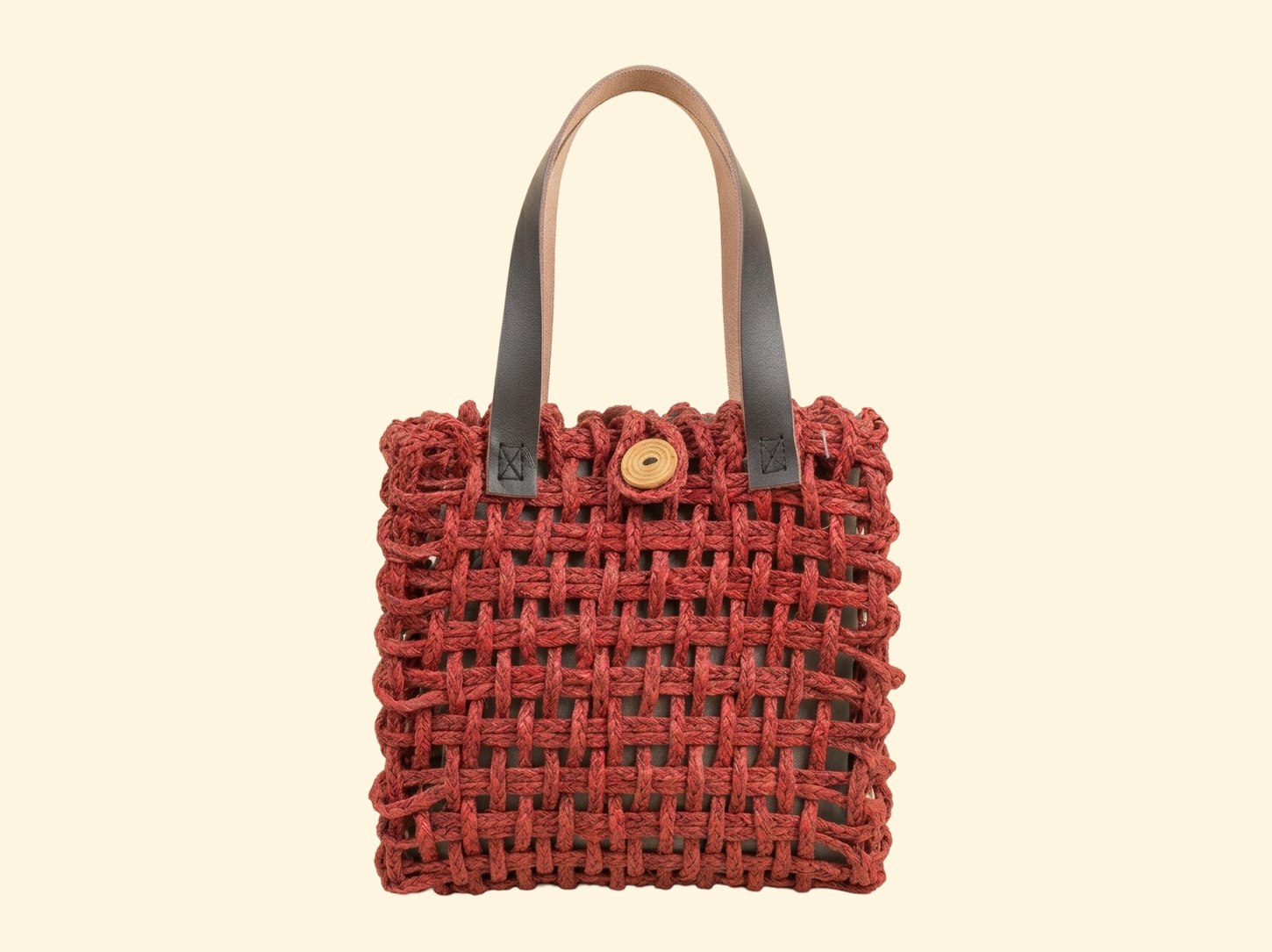 Sabai Grass Lunch Bag — Deep Red with Wooden Button