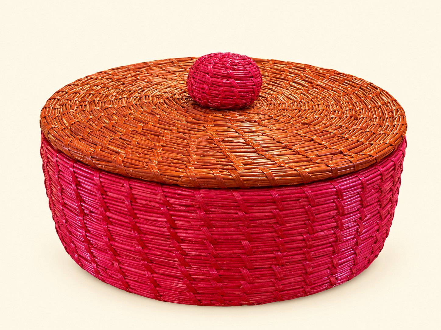 Sikki Grass Roti Box — Pink with Orange Lid