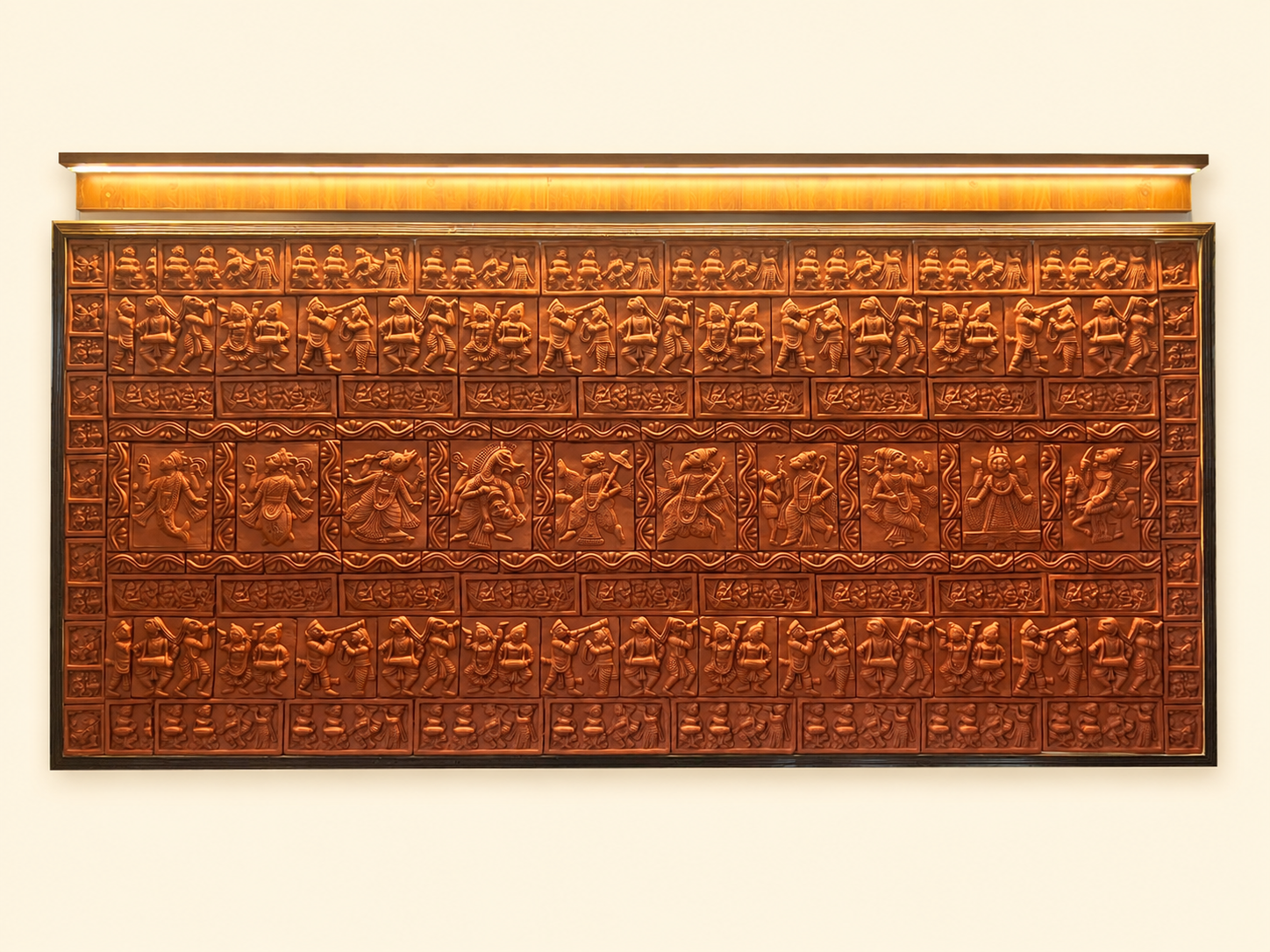 Terracotta Relief Wall Mural with Picture Light
